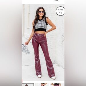 Pink Lily Maroon Leather Flare Pants